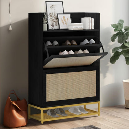 DKLGG Shoe Cabinet with 2 Flip-Flop Drawers - Stylish Natural Rattan Design for Organized Spaces