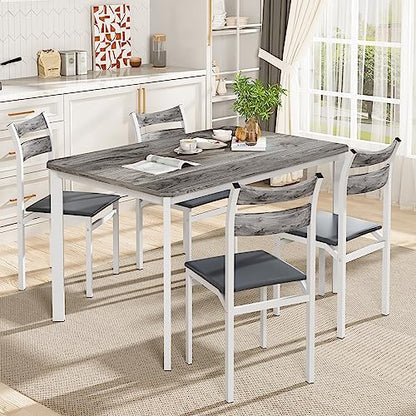 DKLGG 5-Piece Kitchen Dining Set - Elegant Gray Wood for Modern Family Meals