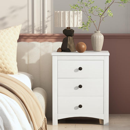 DKLGG White Nightstand Set of 2, Modern Dresser with 3 Drawers, Set of 2