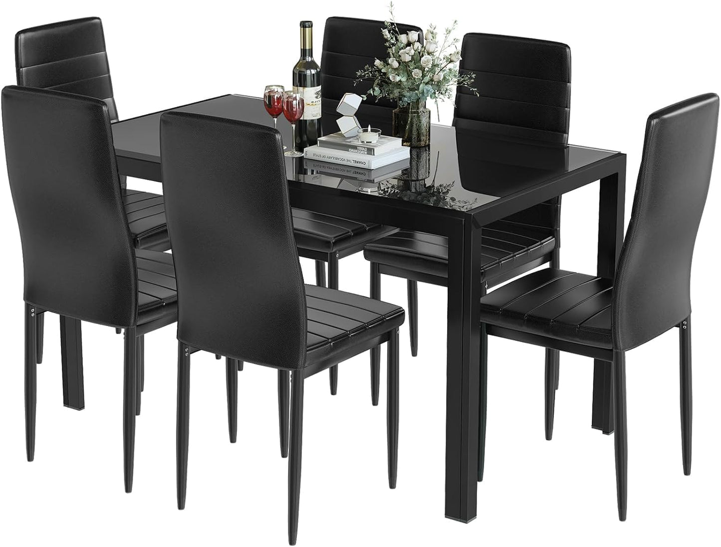 DKLGG 7-Piece Glass Kitchen Table Set - Stylish Design for Dining with Family and Friends