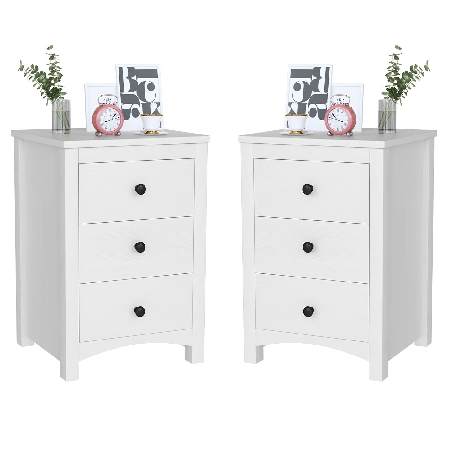 DKLGG White Nightstand Set of 2, Modern Dresser with 3 Drawers, Set of 2