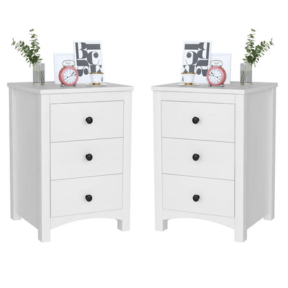 DKLGG White Nightstand Set of 2, Modern Dresser with 3 Drawers, Set of 2