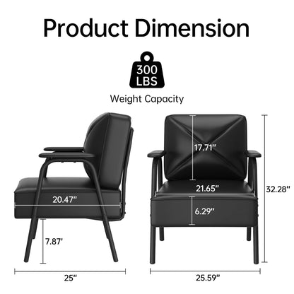 DKLGG Black Mid-Century Modern Side Chair Set of 2 - Comfortable Chairs with Upholstered Arms