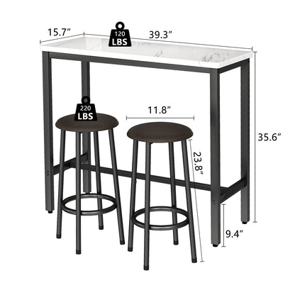 DKLGG Versatile 3-Piece Kitchen Table Set - White Faux Marble Top and Matching Stools for Modern Spaces