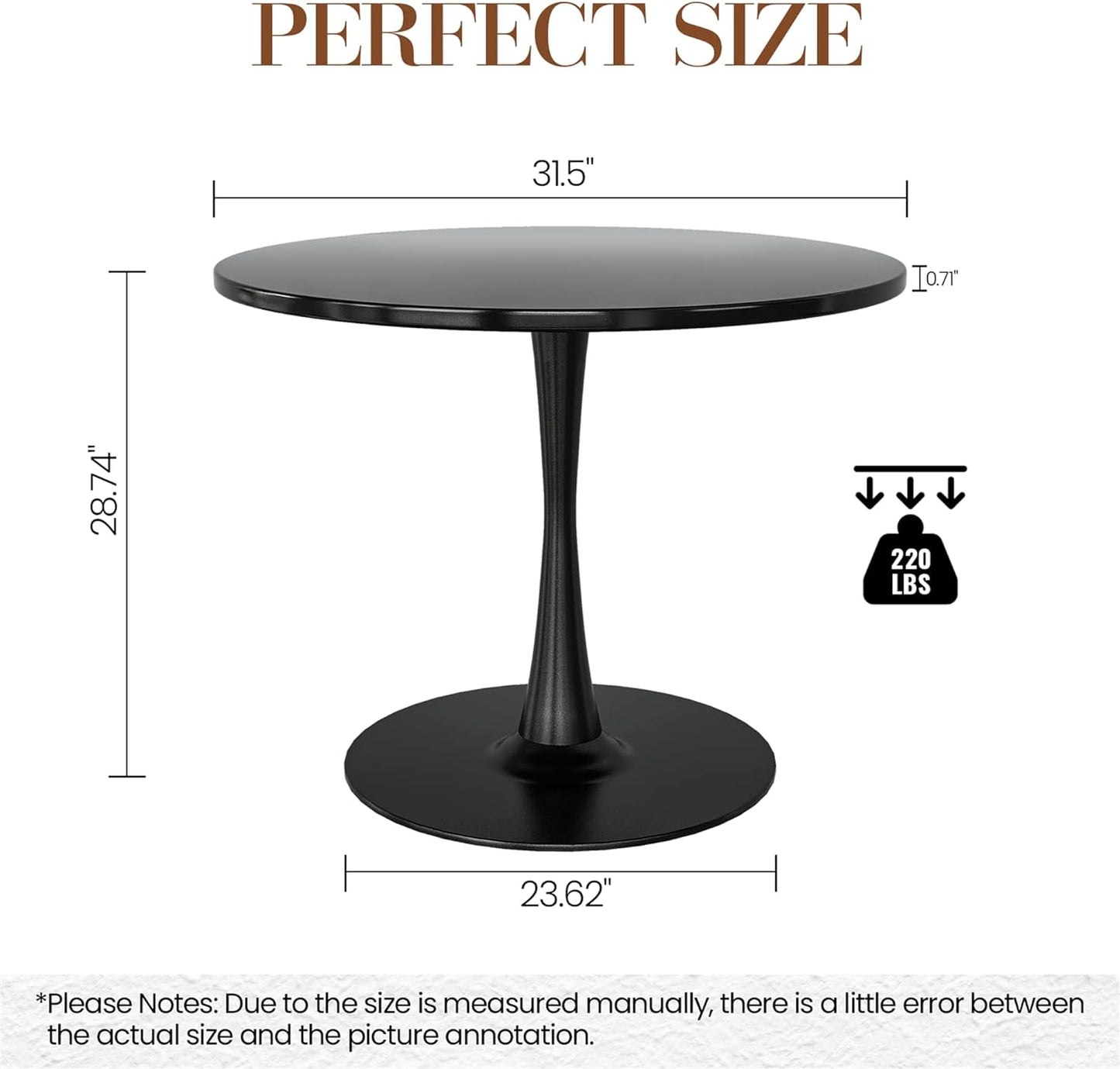 DKLGG 31.5'' Black Tulip Coffee Table - Modern Round MDF Top with Stylish Metal Base