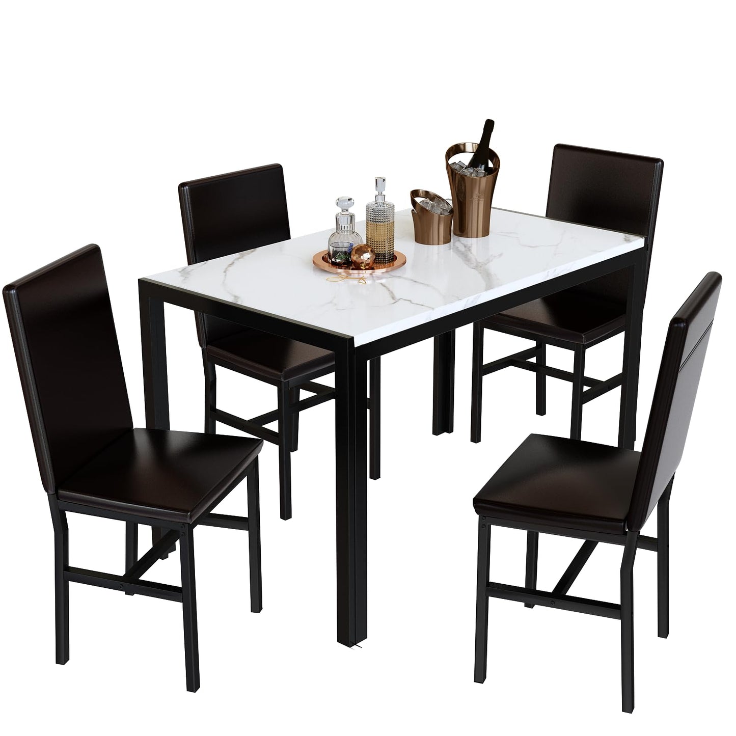 DKLGG 5-Piece Faux Marble Dining Table Set for 4, Space-Saving Design