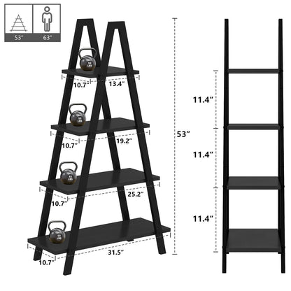 DKLGG 4-Shelf Bookcase, A-Shelf, Industrial Ladder Shelf, Open Storage Cabinet for Home Office