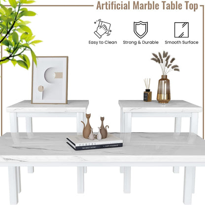 DKLGG Modern Artificial Marble Coffee Table Set - 3-Piece Living Room Table Set for Chic Decor