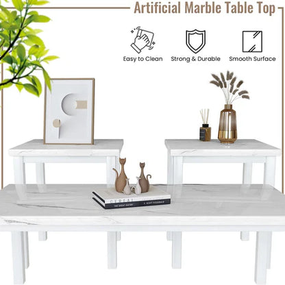 DKLGG Gold + White Marble Coffee Table Set - 3-Tier Design for a Sophisticated Living Room Look