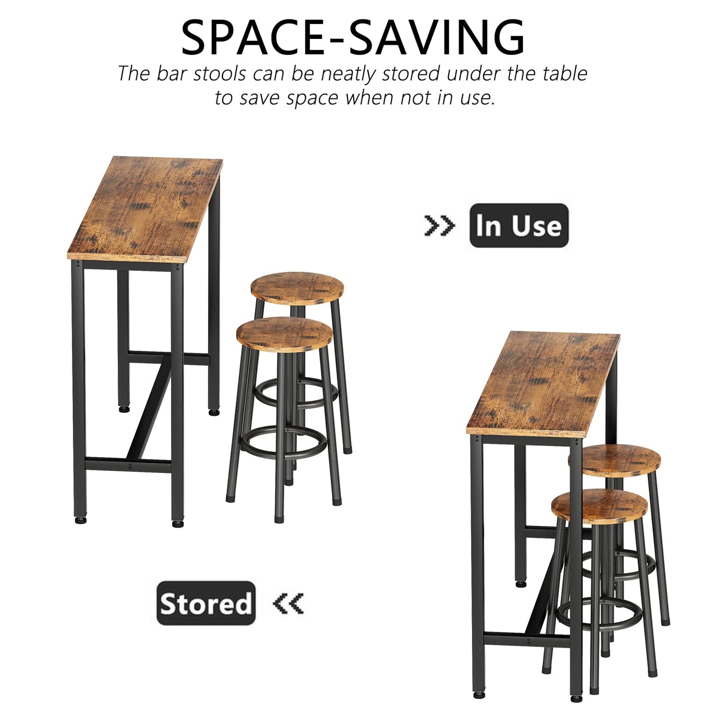 DKLGG Bar Dining Table Set - Rustic Brown Rectangular Kitchen Table Set of 3 for Stylish Dining