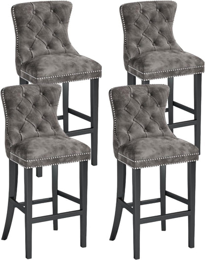 DKLGG Elegant 27” Velvet High Bar Stools - Set of 4 for Kitchen Islands and Bars