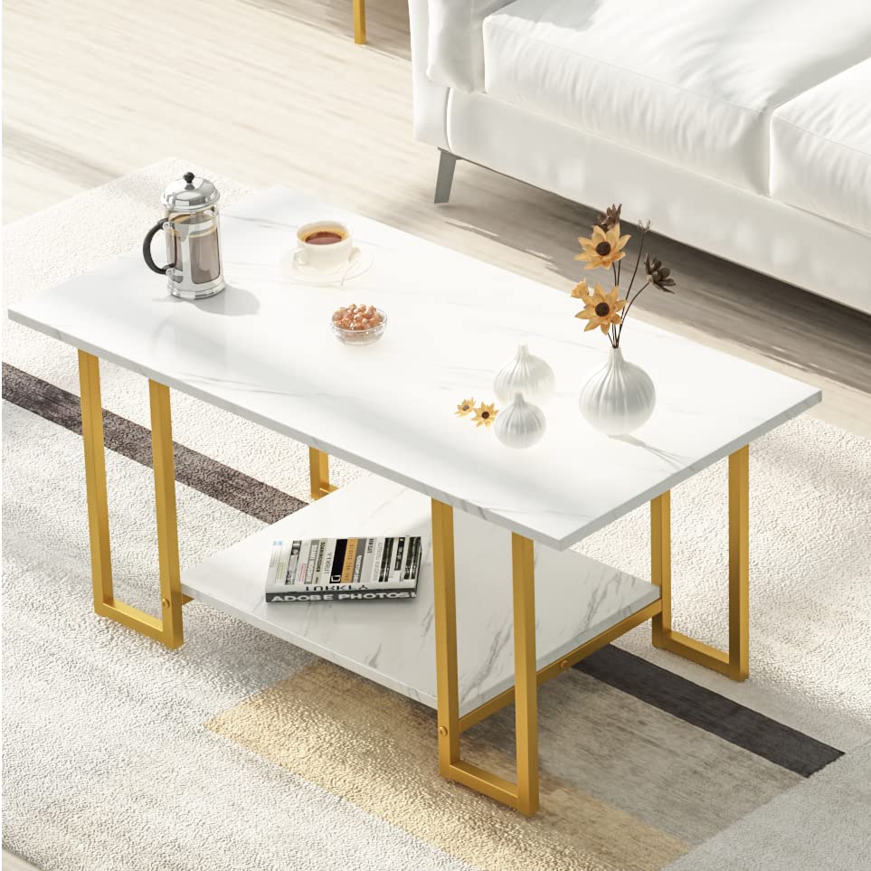 DKLGG Coffee Table - Black Base with Rectangular Marble Top for Modern Elegance