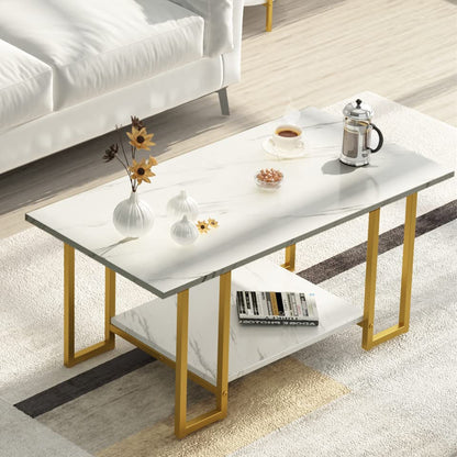 DKLGG Coffee Table - Black Base with Rectangular Marble Top for Modern Elegance