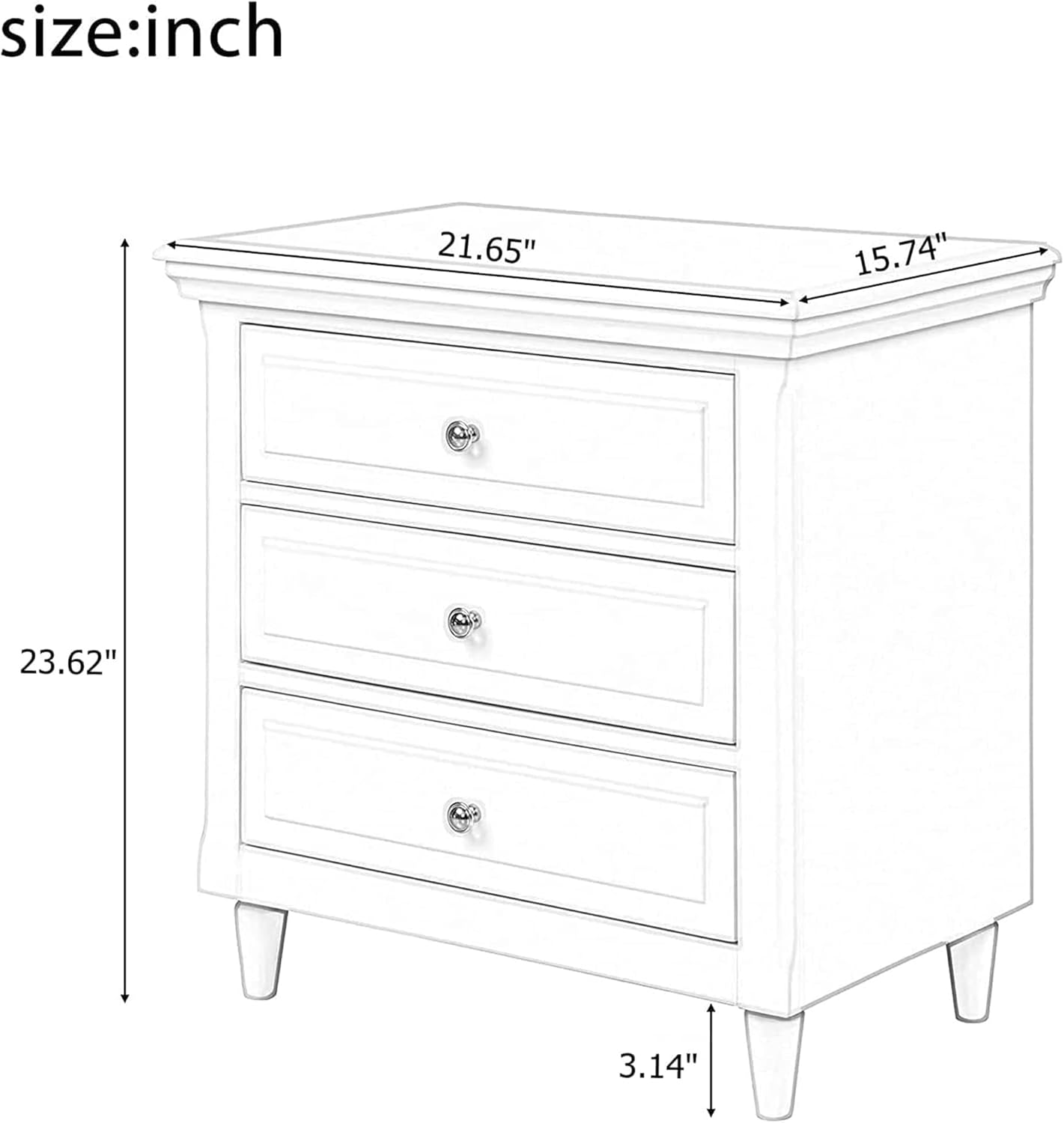 DKLGG White 3-Drawer Nightstand – Stylish Bedroom End Table with Storage