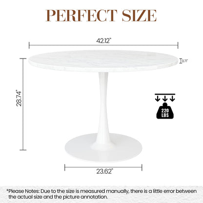 DKLGG Modern Round Dining Table - Stunning White Marble Design for Your Dining Room