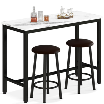 DKLGG Industrial style bar height table set of 3 pieces - brown and black with 2 PU leather chairs