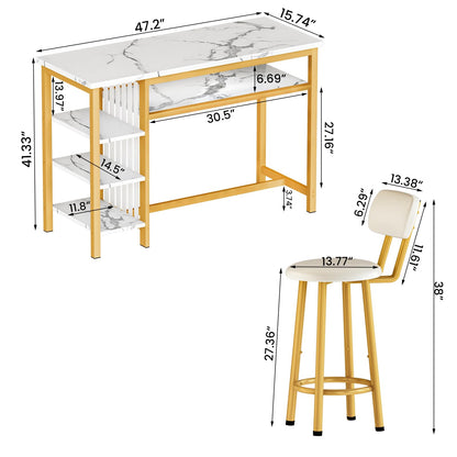 DKLGG 4-Piece Faux Marble Dining Set - Ideal for 3-6 People with Convenient Folding Table Leaf