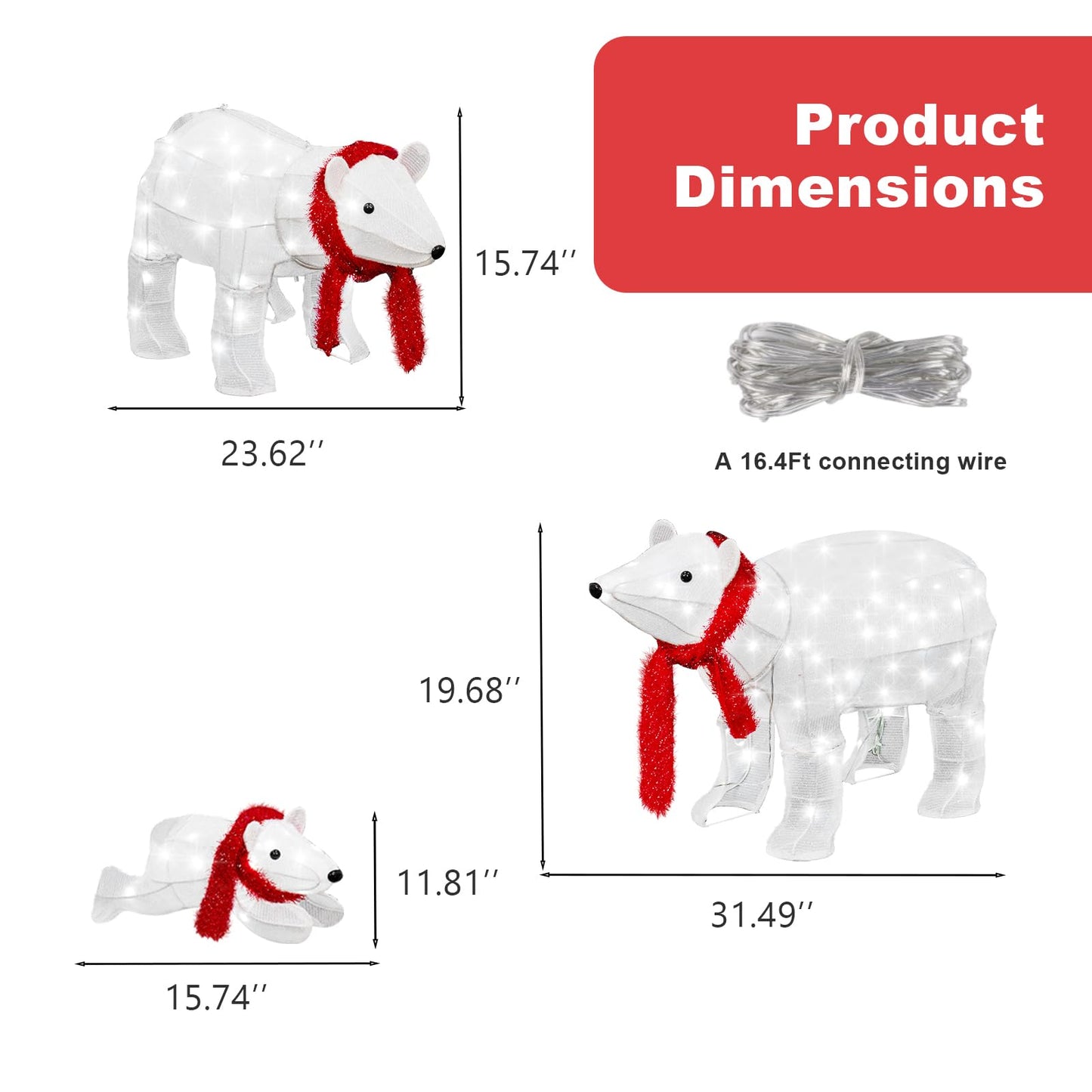 DKLGG 3-Piece Polar Bear Family Christmas Decoration with 210 LED Lights for Outdoor & Indoor Use