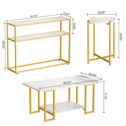 DKLGG Contemporary Faux Marble Coffee Table - 2-Tier Design for Functionality and Style