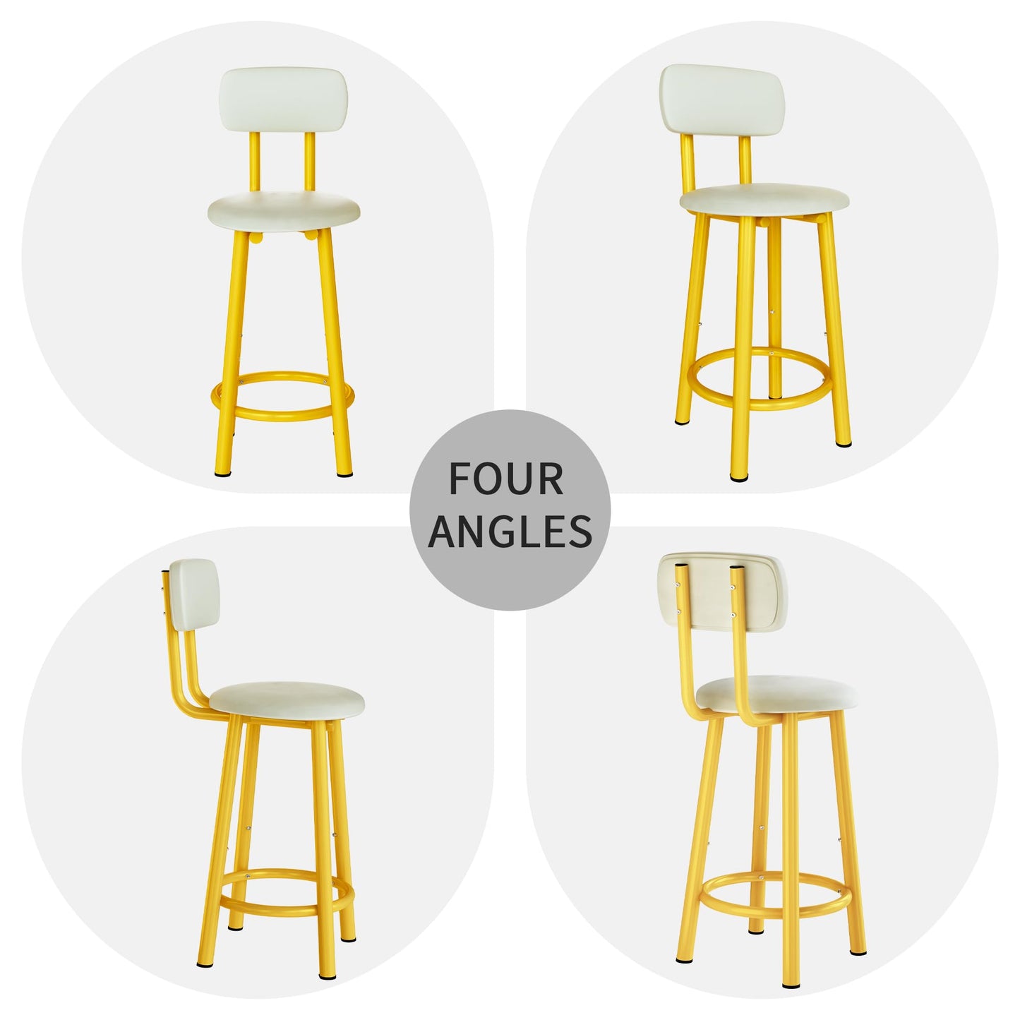 DKLGG Set of 4 PU Leather Bar Stools - High Chairs with Backrest in Elegant Gold Design