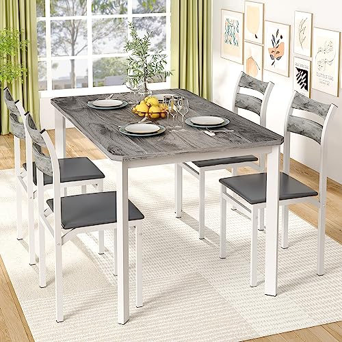 DKLGG 5-Piece Kitchen Dining Set - Elegant Gray Wood for Modern Family Meals