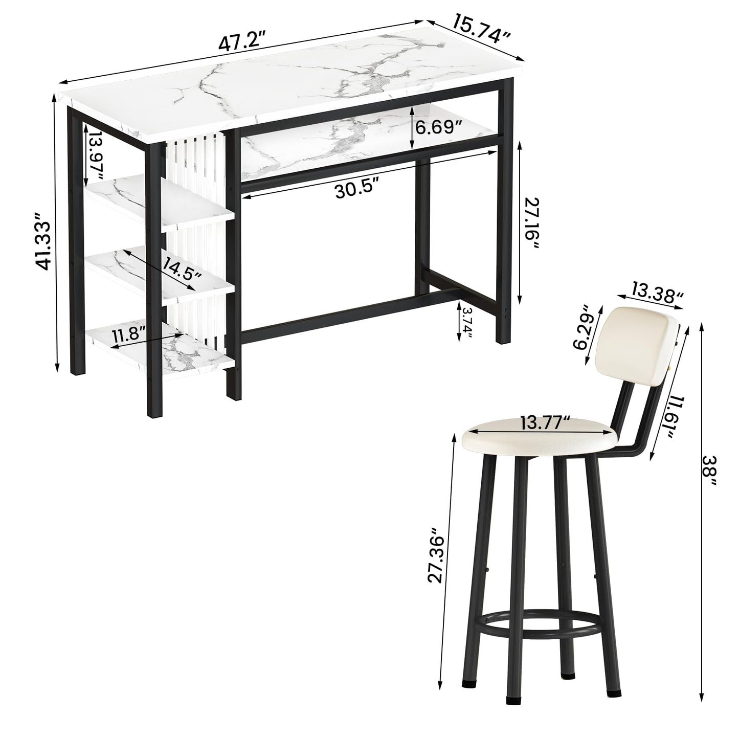 DKLGG 4-Piece Faux Marble Dining Set - Ideal for 3-6 People with Convenient Folding Table Leaf