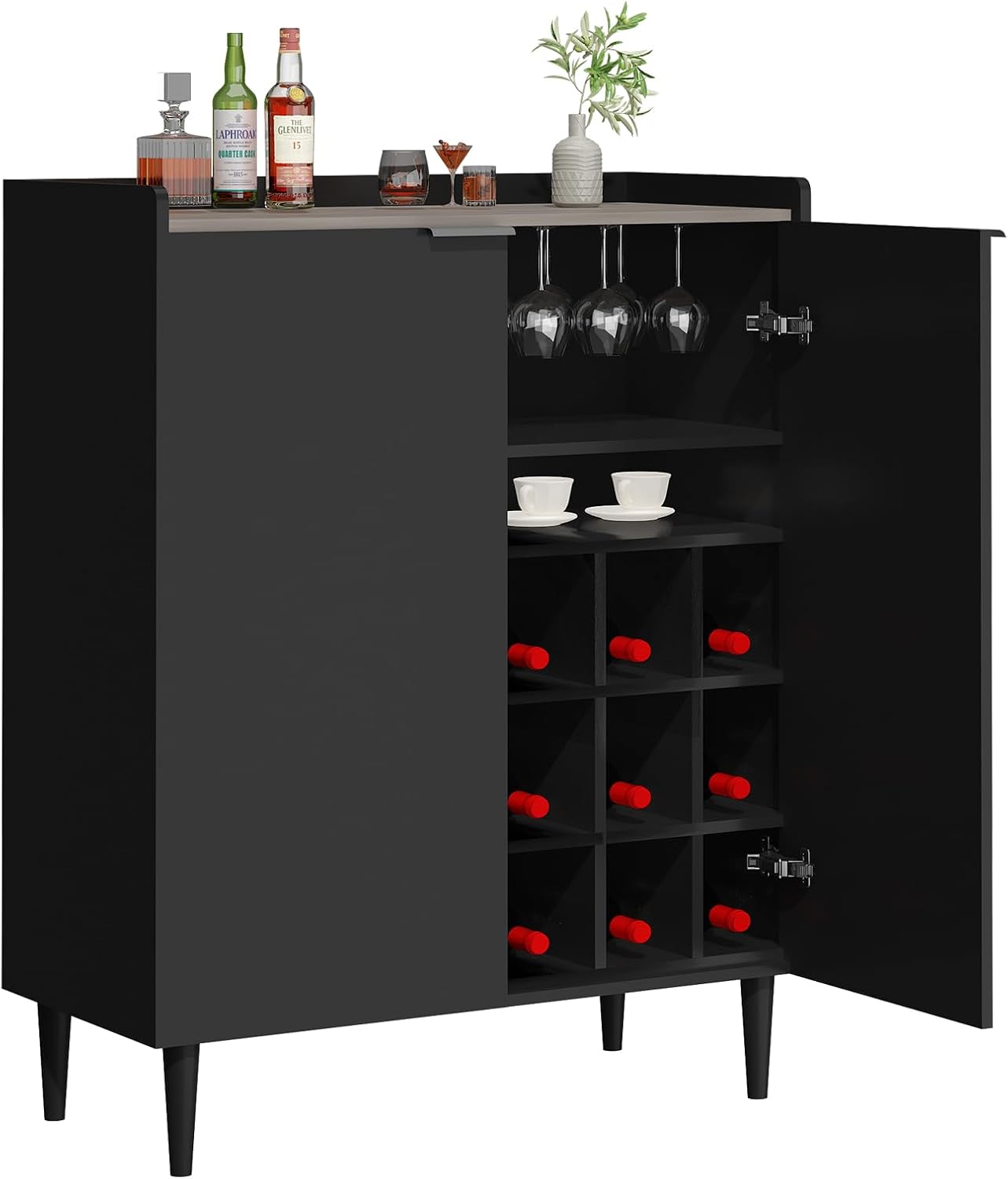 DKLGG Stylish Black Wine Cooler – 37” Bar Cabinet for Your Kitchen or Home