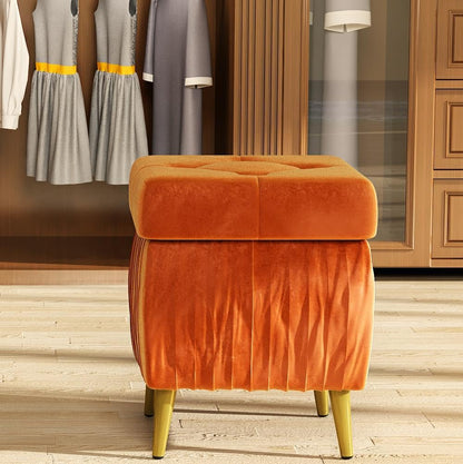 DKLGG Stylish Large Storage Ottoman - 47.24” Velvet Design in Gold and Pink for Your Home