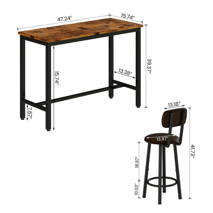 DKLGG Industrial style bar height table set of 3 pieces - brown and black with 2 PU leather chairs