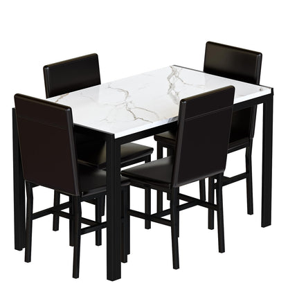 DKLGG 5-Piece Faux Marble Dining Table Set for 4, Space-Saving Design