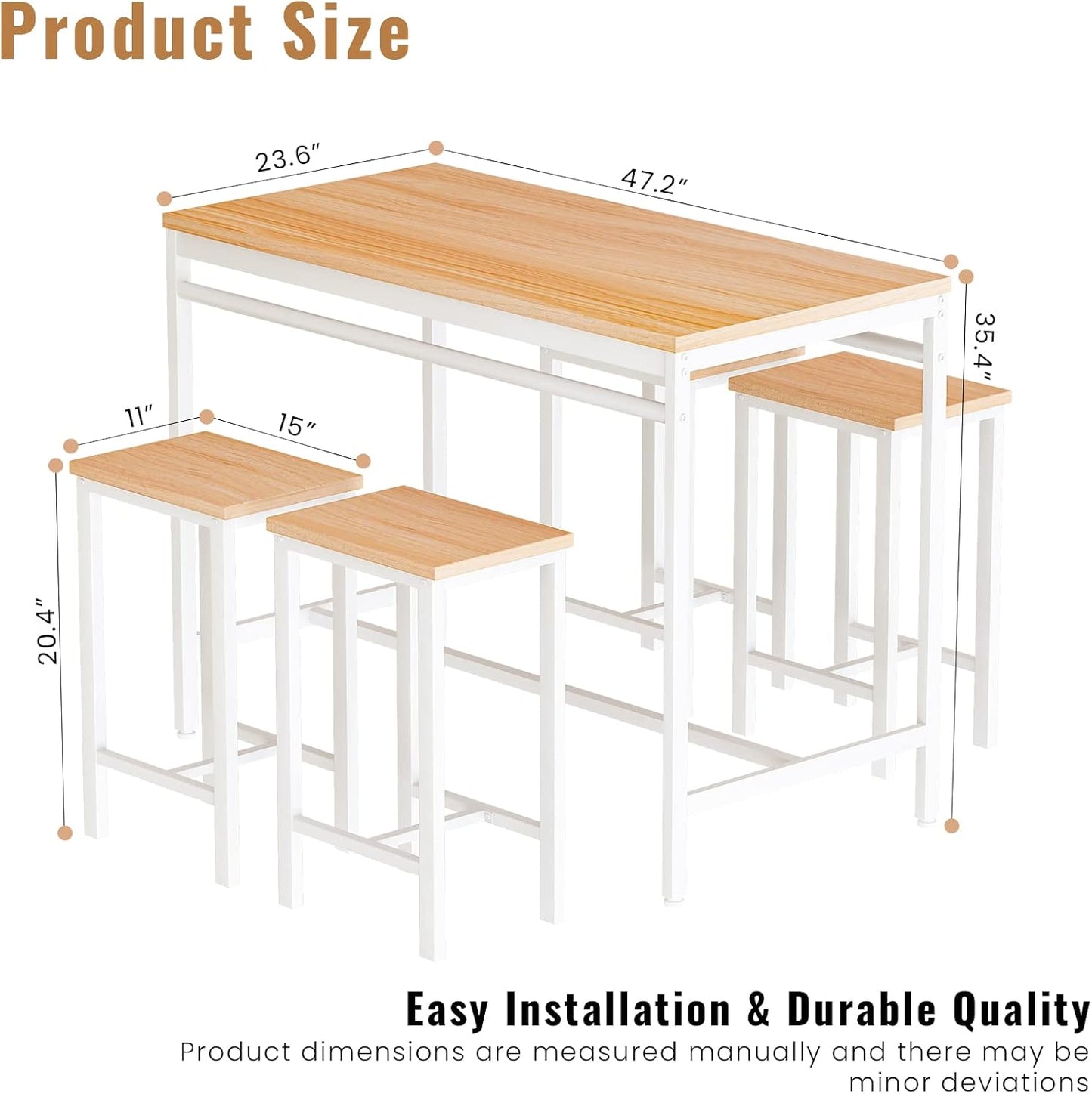 DKLGG Modern 5 Piece Dining Table and Chairs Set – Stylish Wood Bar Set for 4