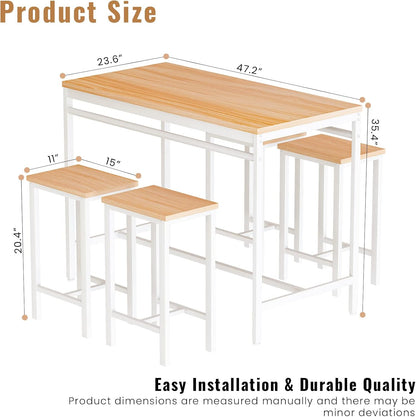 DKLGG Modern 5 Piece Dining Table and Chairs Set – Stylish Wood Bar Set for 4