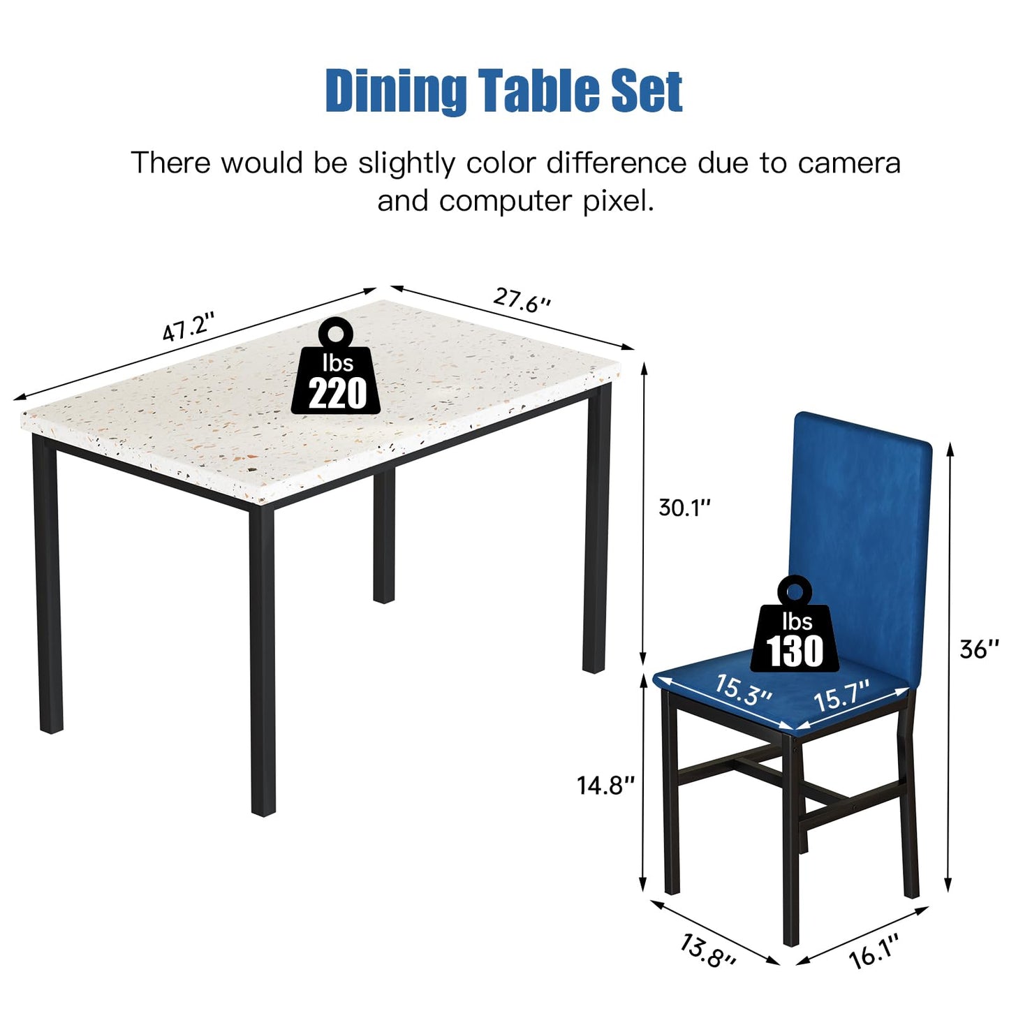 DKLGG 5-Piece Faux Marble Dining Table Set, Blue - Stylish and Elegant