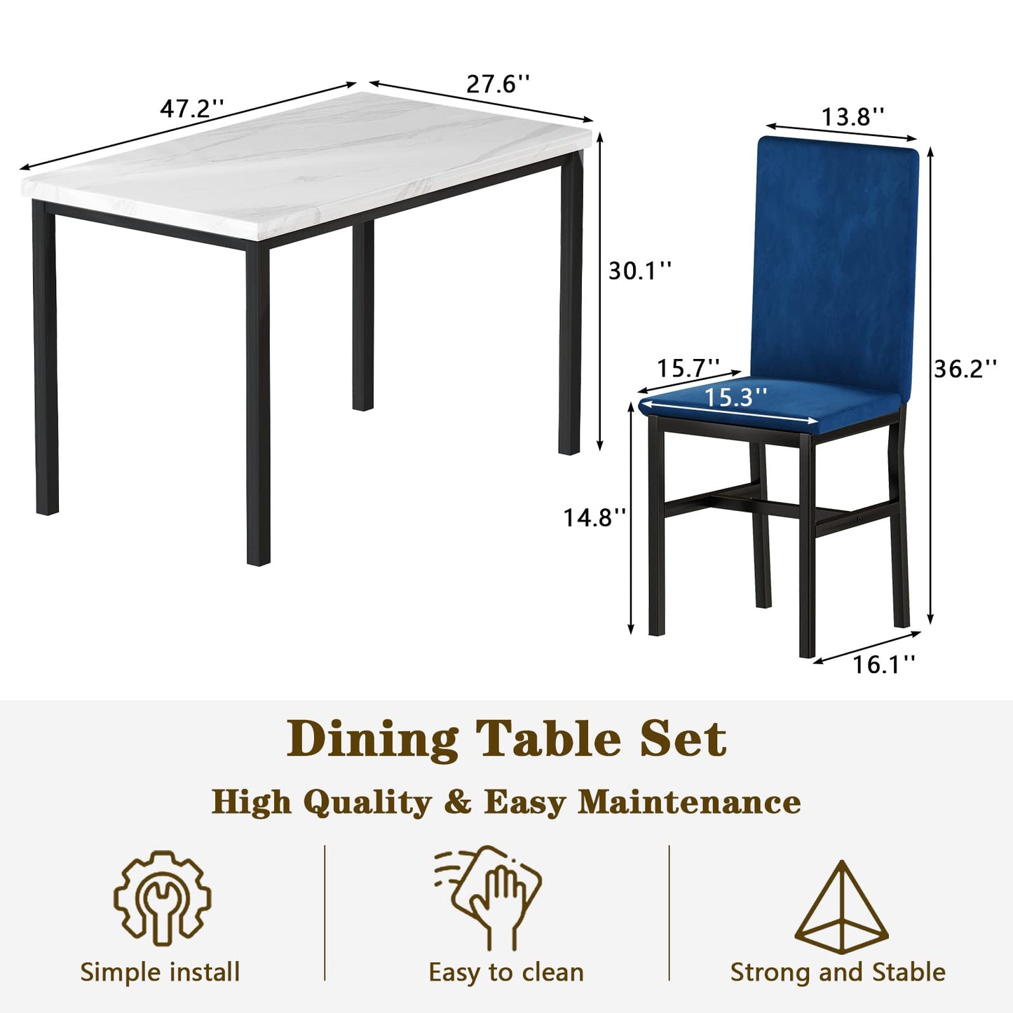 DKLGG 4-Person Faux Marble Dining Table and Chairs Set, White - Stylish and Comfortable