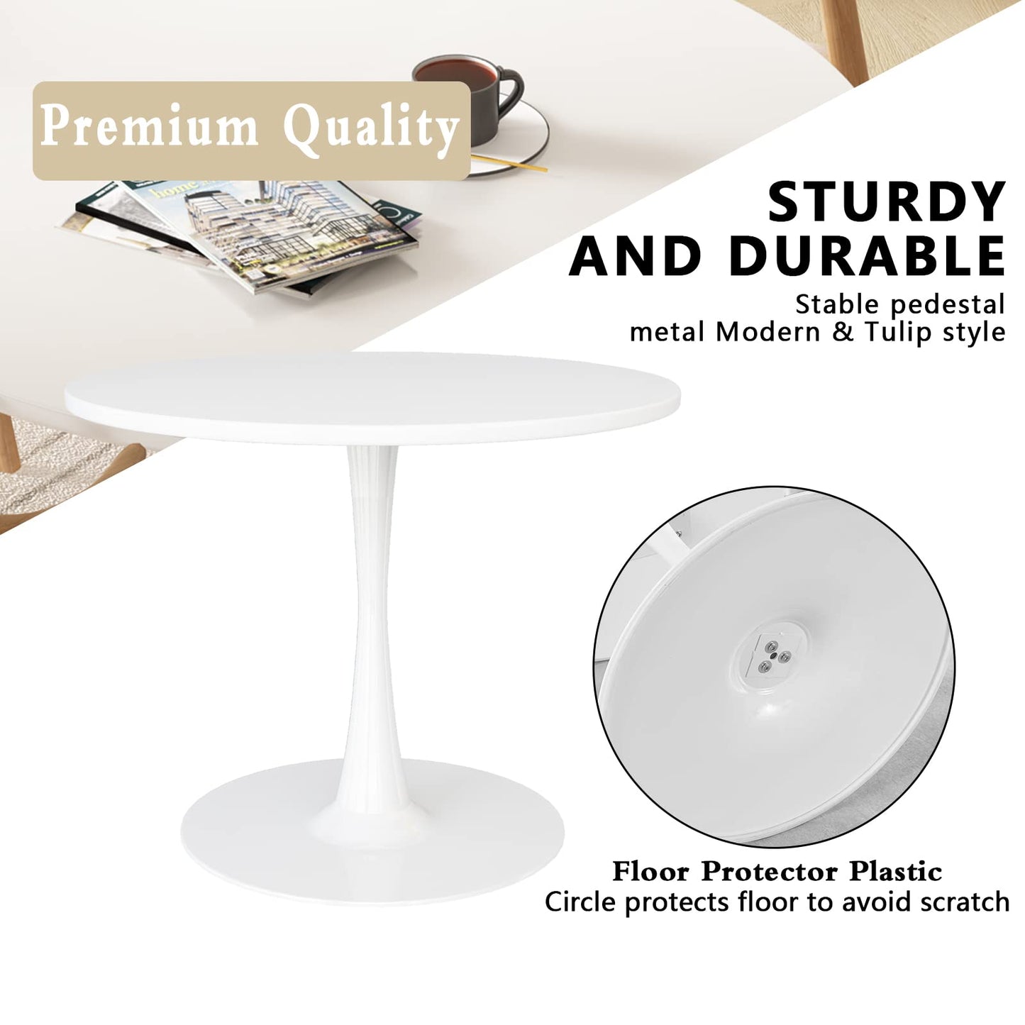 DKLGG Modern Round Dining Table - Stunning White Marble Design for Your Dining Room