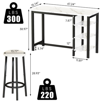 DKLGG 4-Piece Faux Marble Dining Set - Ideal for 3-6 People with Convenient Folding Table Leaf