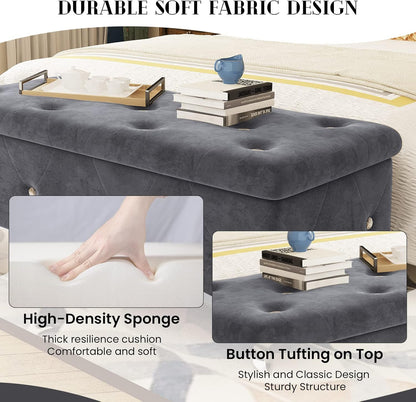 DKLGG Elegant Velvet Ottoman with Storage – Tufted Button Design