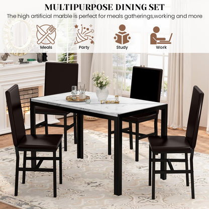 DKLGG 5-Piece Faux Marble Dining Table Set for 4, Space-Saving Design