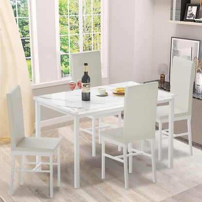 DKLGG 4-Person Faux Marble Dining Table and Chairs Set, White - Stylish and Comfortable