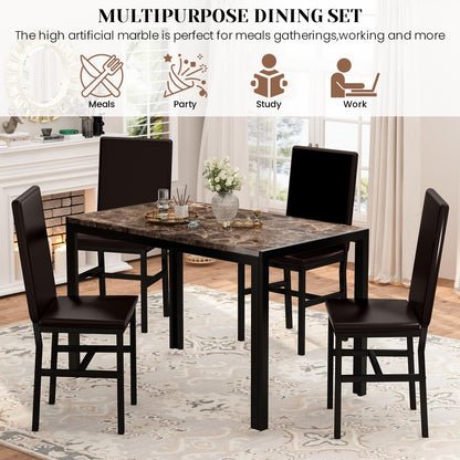 DKLGG 5-Piece Faux Marble Dining Table Set for 4, Space-Saving Design