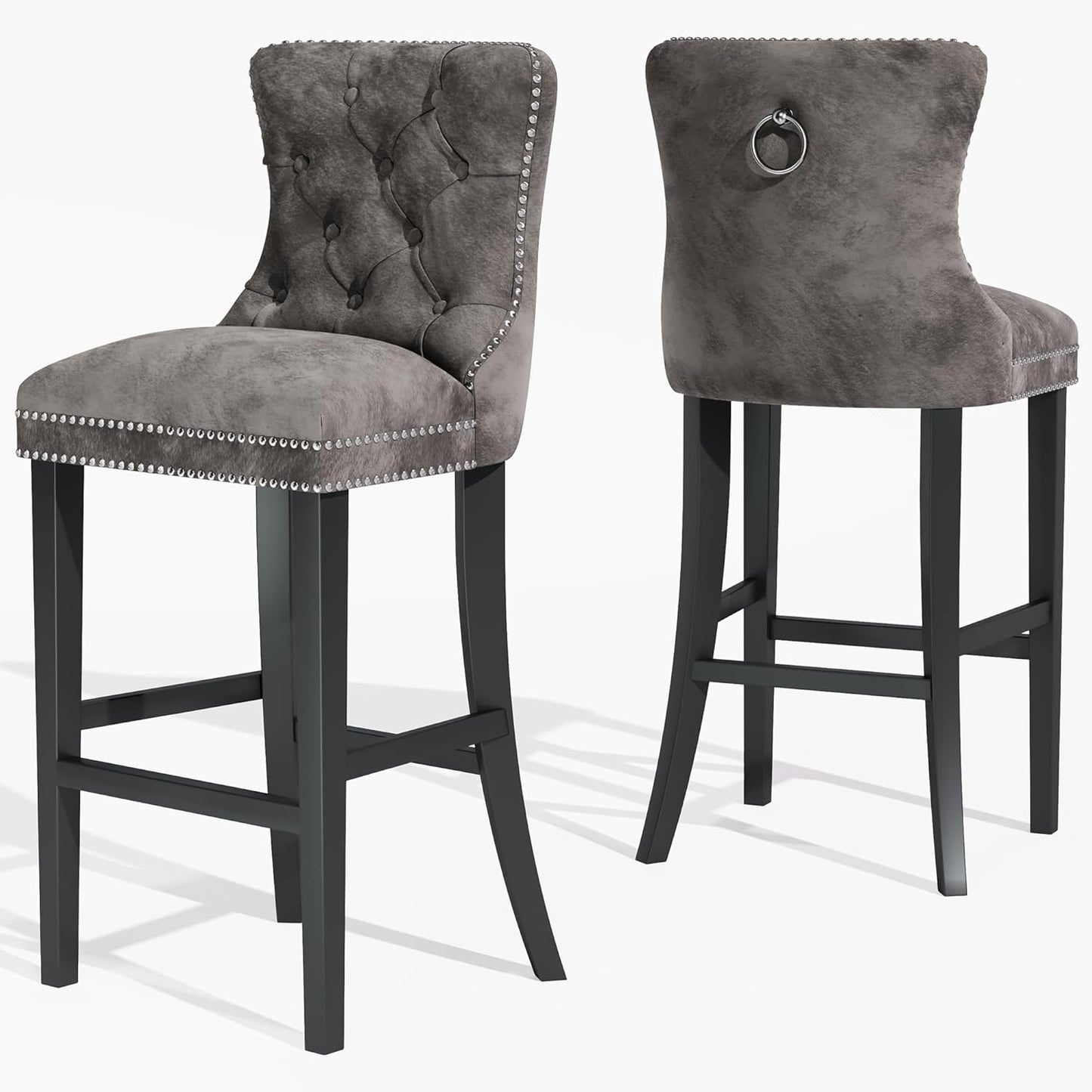 DKLGG Light Gray Velvet Barstool Set - 2 Comfortable Chairs for Chic Interiors