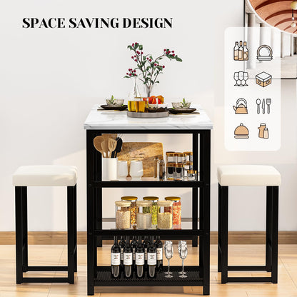 DKLGG Elegant Bar Table Set of 2 - Space-Saving Faux Marble Dining Table with Convenient Storage