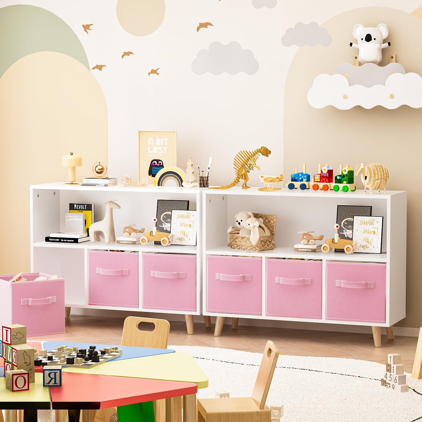 DKLGG Pink Toy Organizer - 3 Drawer Design for Playroom and Book Storage