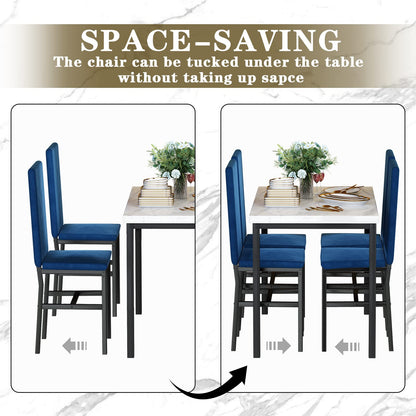 DKLGG 4-Person Faux Marble Dining Table and Chairs Set, White - Stylish and Comfortable