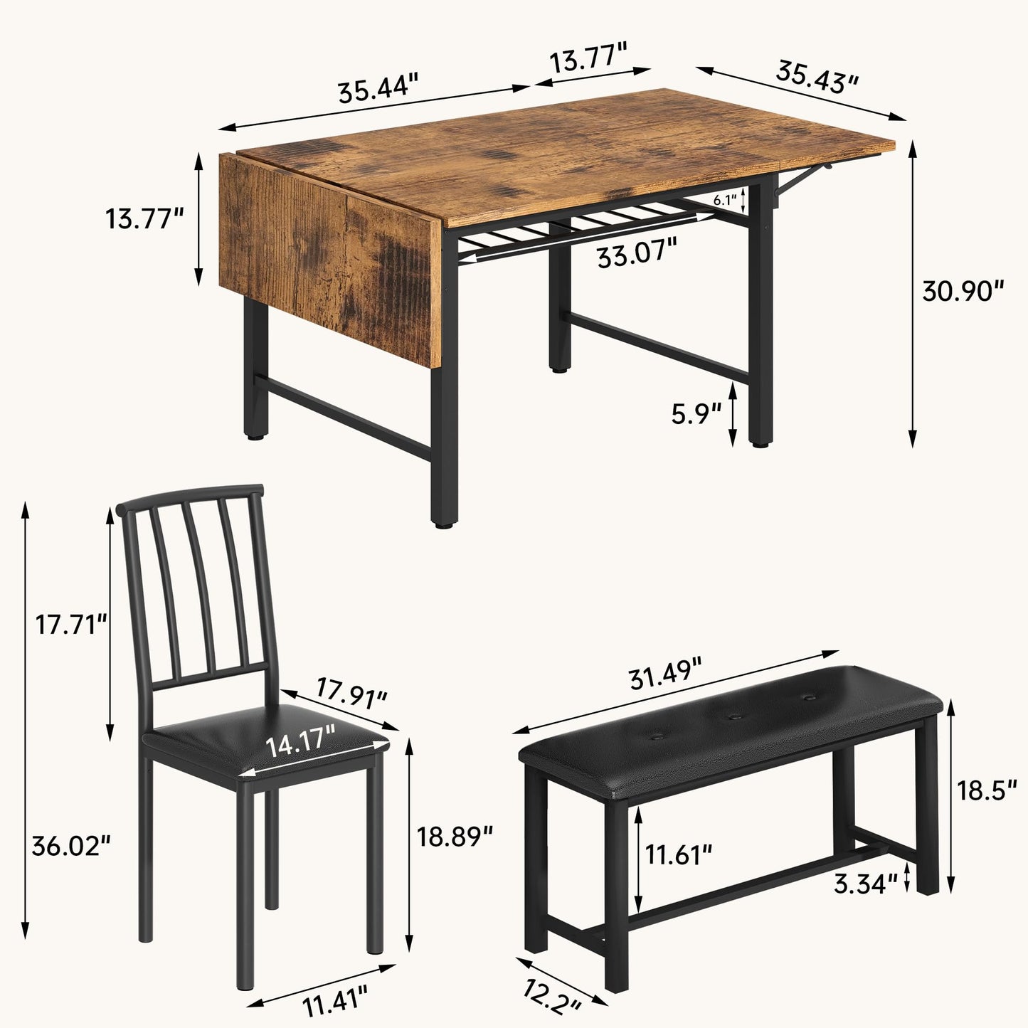 DKLGG 4-Piece Faux Marble Dining Set - Ideal for 3-6 People with Convenient Folding Table Leaf