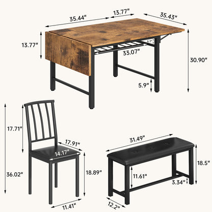 DKLGG 4-Piece Faux Marble Dining Set - Ideal for 3-6 People with Convenient Folding Table Leaf