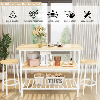 DKLGG 2-Person Beige Wooden Table Set - Functional Dining Solution with Seating & Storage