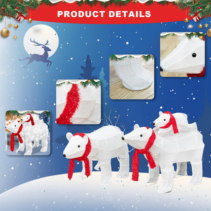 DKLGG 3-Piece Polar Bear Family Christmas Decoration with 210 LED Lights for Outdoor & Indoor Use