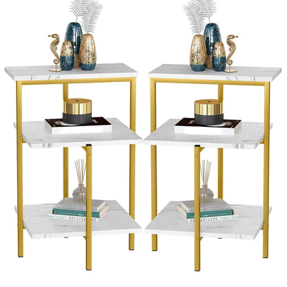 DKLGG White & Gold Marble Coffee Table Set of 2 - Perfect for Corner Spaces and Elegant Decor