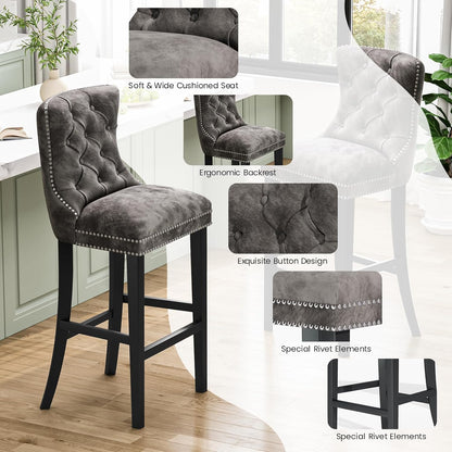 DKLGG Light Gray Velvet Barstool Set - 2 Comfortable Chairs for Chic Interiors